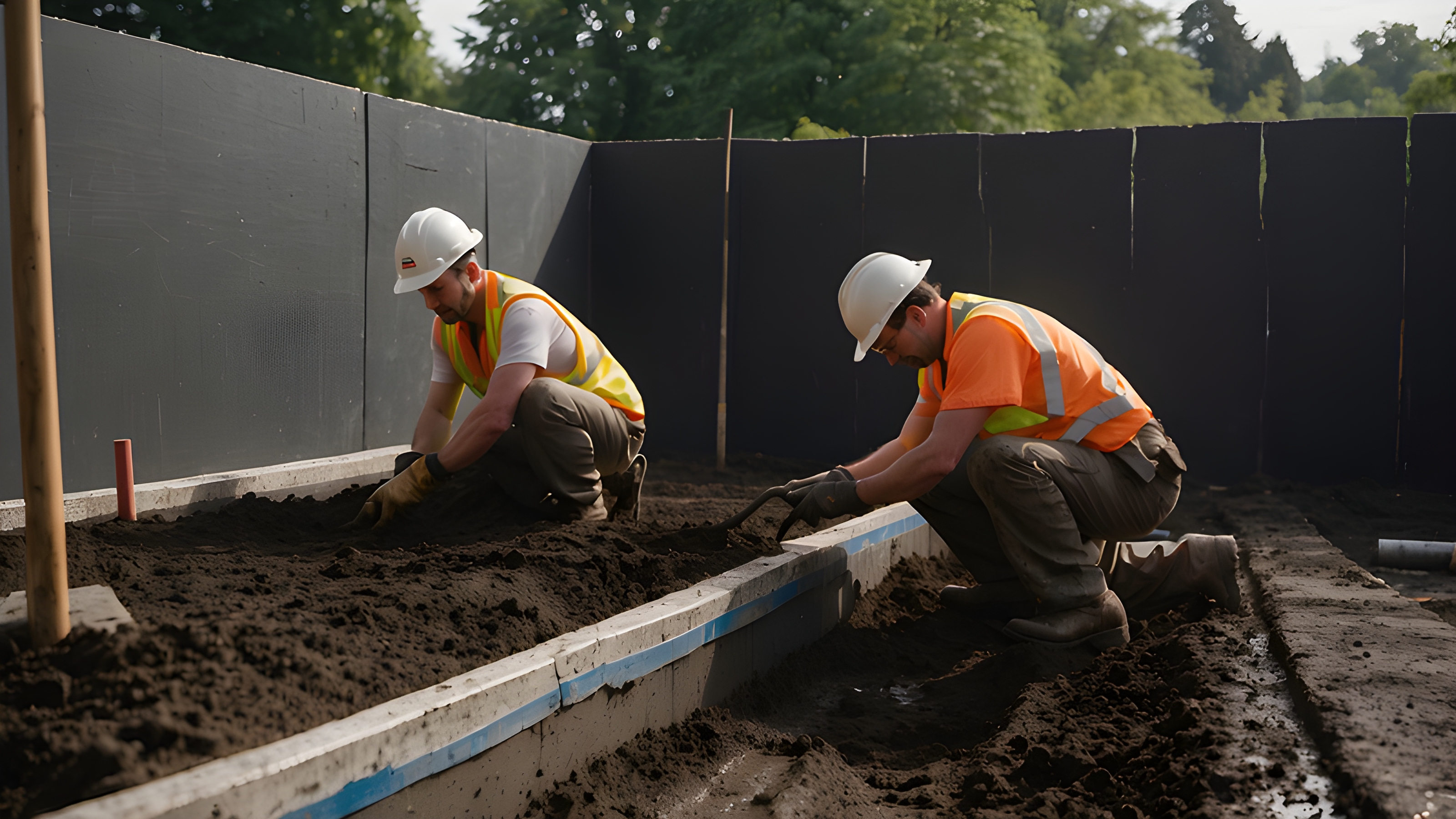Exterior waterproofing membrane and weeping tile installation